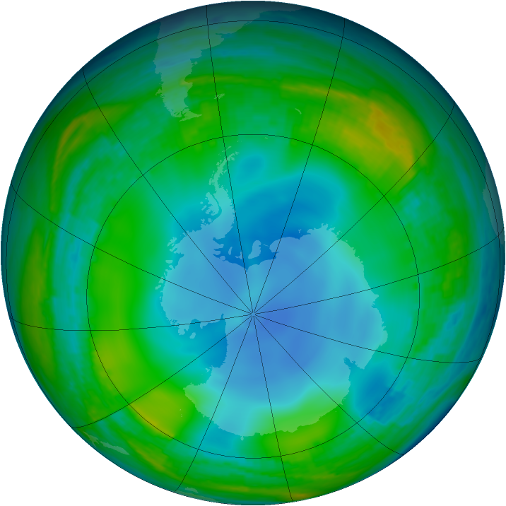 Antarctic ozone map for 09 June 2001